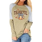 Thanksgiving Shirts for Women: Thanksgiving Pumpkin Tshirt Thankful Fall Raglan Long Sleeve Tops