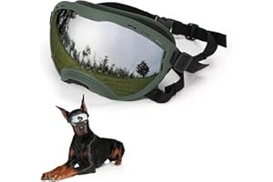Flantor Dog Goggles for Large Dogs, UV Wind Dust Fog Protection, Soft Frame Adjustable Dog Sunglasses, Summer Driving & Winter Snow Eyewear, Tactical Pet Glasses with Elastic Strap (Green)
