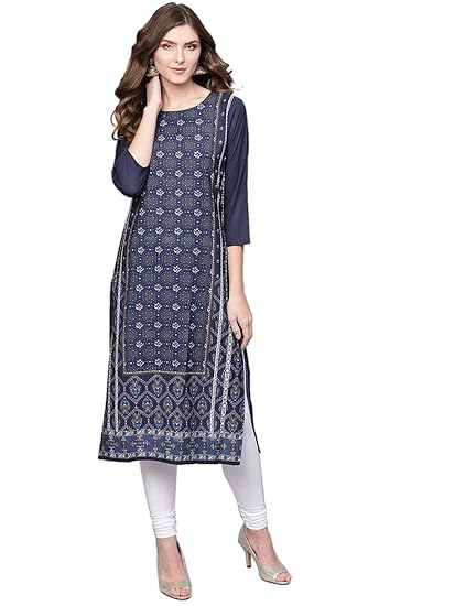Crepe Digital Printed Kurti(VPK1710_Blue_Free Size)