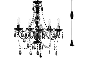 gypsy color The Original Brink House Plug-in 5 Light Black Hanging Swag Chandelier H21”xW19”, Black Metal Frame, Glass Stem and Acrylic Crystals