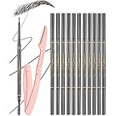 SUMEITANG Black Eyebrow Pencils for Women, 12Pcs Ultra Slim Eyebrow Pencil with 2 Brow Razors Kit, Double Head 1.5mm Micro-Fine Tip &amp; Spiral Brush, Can Draw Fine and Long-Lasting Brows Makeup