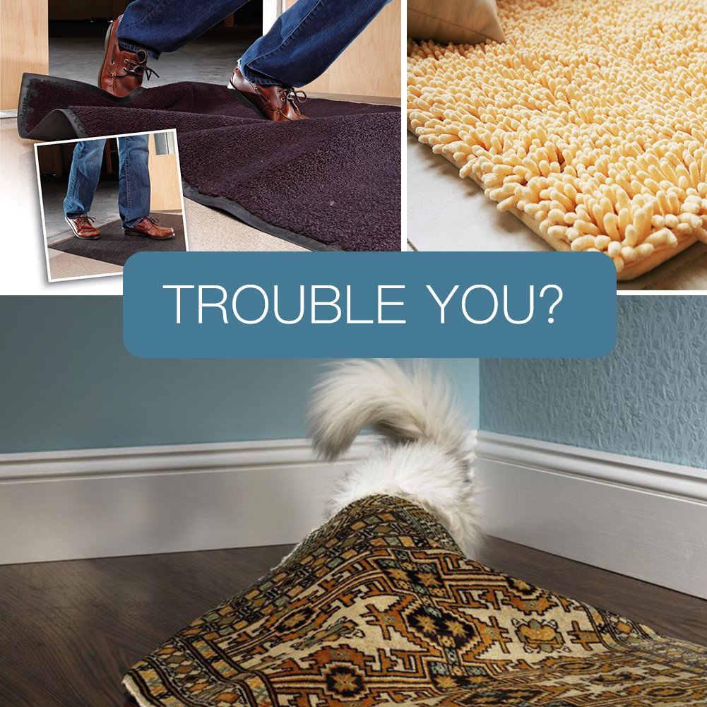 SUAYLLA 8 pcs White Anti Curling Rug Gripper. Anti Slip Straight Carpet Gripper for Corners and Edges - Renewable Rubber Tape for Carpets - Ideal Rug Stopper For Kitchen Bathroom