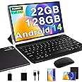 Android 14 Tablet 10.1 inch 22GB RAM 128GB ROM 1TB Expand, 8000mAh Tablets with Keyboard Mouse, Octa-Core, HD Touchscreen, 5G Wi-Fi, BT 5.0, GPS, Widevine L1, Split Screen, Face Unlock - Black