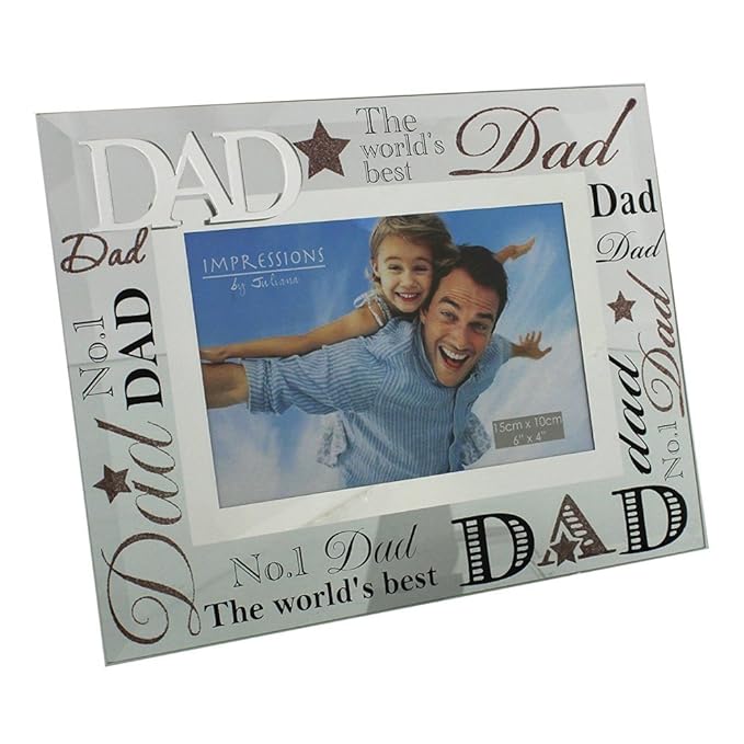 title=Specchio con cornice portafoto con scritta "Dad", ideale come regalo un papà
