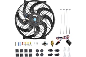 BATONECO 14" Electric Radiator Cooling Fan Thermostat Wiring Switch Relay Kit, 12V Cooling Radiator Fan with 120W 1000 CFM Slim High Performance Universal (Black)