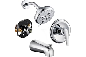 KINSE Tub shower faucet set, 5-Inchs bathtub faucet set,Single-Handle Shower Faucet set,5+1 Functions shower system,chrome shower set With tub spout (Shower Valve Included) chrome