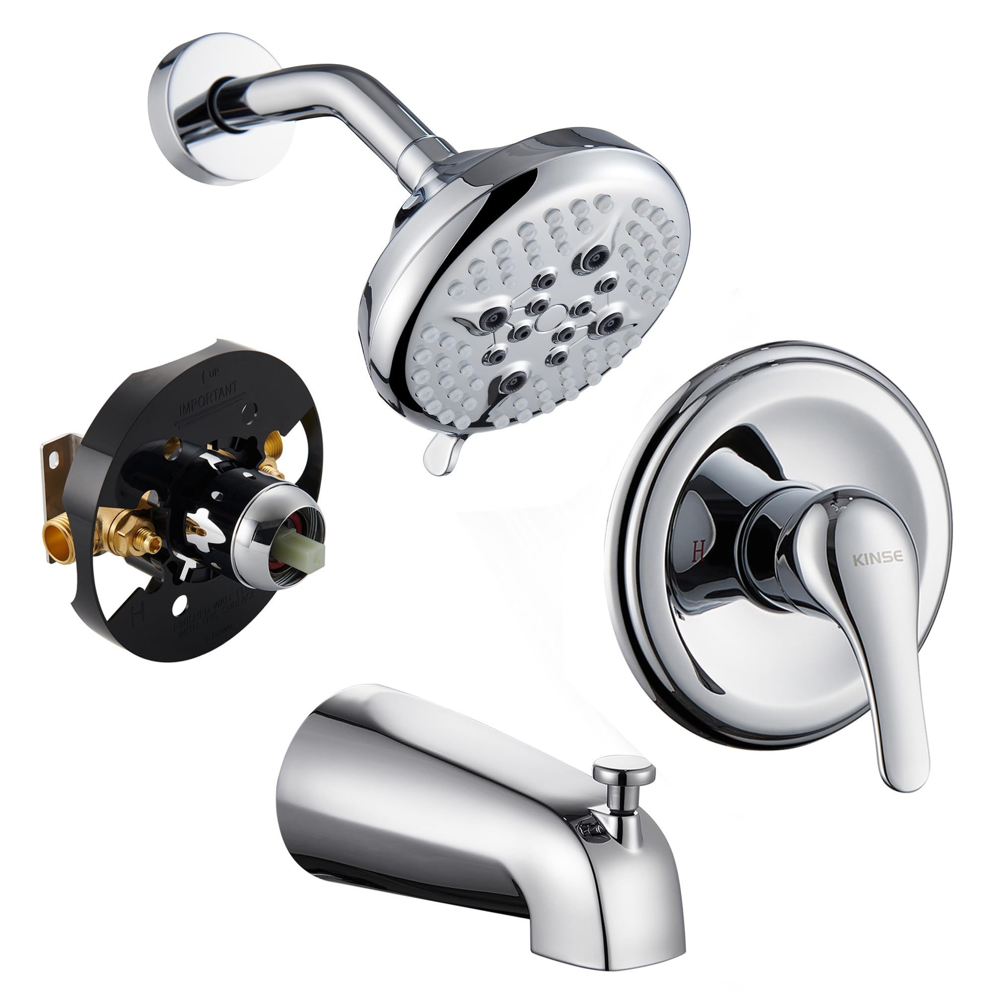 Photo 1 of KINSE Tub shower faucet set, 5-Inchs bathtub faucet set,Single-Handle Shower Faucet set,5+1 Functions shower system,chrome shower set With tub spout (Shower Valve Included) chrome