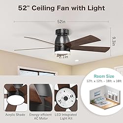 AKOFUN Ceiling Fans with Lights, 52 inch Low