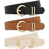 XZQTIVE 3 Pack Women Belts For Jeans Dresses Pants Ladies Leather Waist Belt with Gold Buckle
