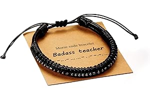 Vrsilver Morse Code Bracelets for Men, Gunmetal Beads on Black Leather Bracelets for Mens Gifts Inspirational Gifts for Him Best Friend Boyfriend Husband Son Dad Grandpa Boys Brother Mens Jewelry