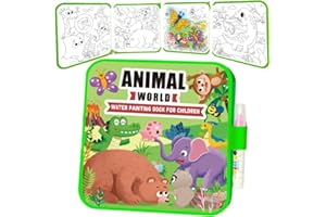 Timetome Reusable Water Painting Book, Magic Watercolor Books with Pen Fairy Tale, Just Add Water, Animal & Dinosaur Themes B