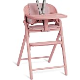 Evolur Step and Savor Convertible Wooden Baby High Chair-Rose Petal | Beech Wood Seat, 5-Position Height Adjust, Double Dishwasher-Safe Trays, Tool-Free Conversion, 6 Months to Adult