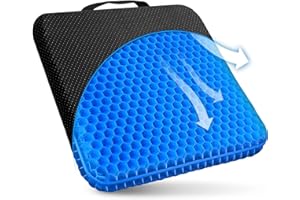 Gel Seat Cushion, for Long Sitting -Double Thick Gel Seat Cushion Breathable Honeycomb Chair Cushion with Non-Slip Cover for 