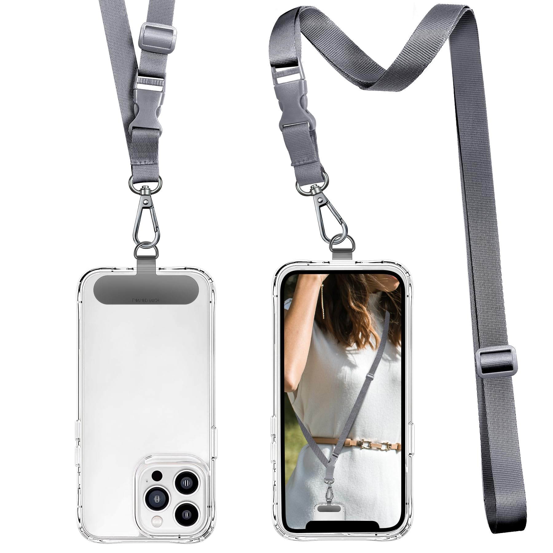 ROCONTRIP Crossbody Phone Lanyard Patch Neck Strap Lanyard with Detachable Neckstrap Compatible with Most Smartphone Nylon(Grey)