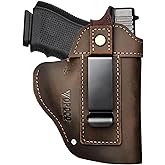 IWB/OWB Universal Leather Gun Holster for Men Women Right/Left Concealed Carry Holster Fits Glock 17/19/23/26/42/43X Taurus G2/G2C/G3C Sig P365 P320 Springfield Hellcat M&P 9mm Shield Most Size Pistol