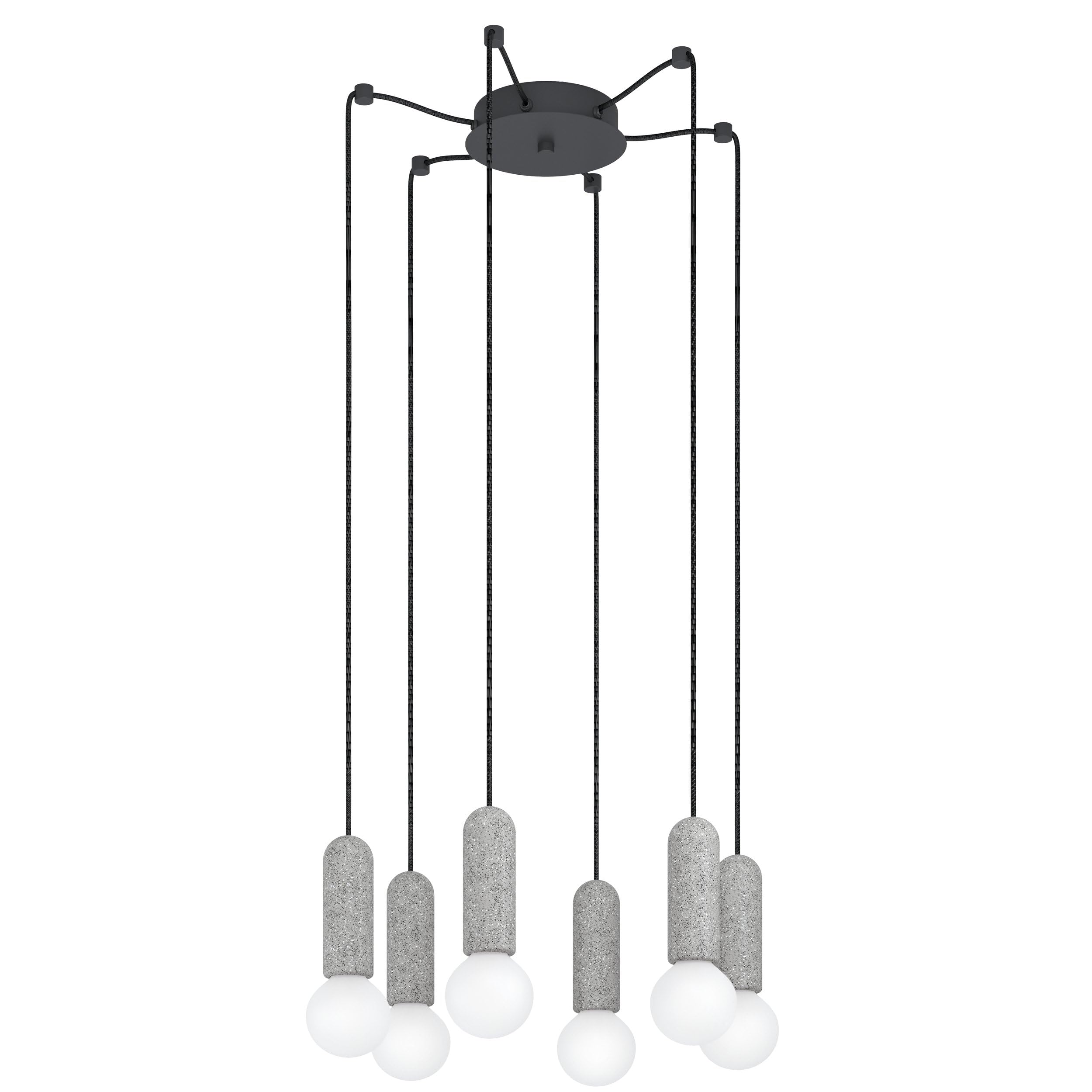 EGLO Giaconecchia 6-Bulb Pendant Light Vintage Pendant Light Made of Steel and Terrazzo in Anthracite, Grey, Dining Table Lamp, Living Room Lamp Hanging with E27 Socket