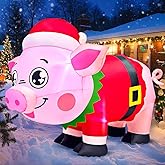 KOOY 5FT Christmas Inflatables Outdoor Decorations, Pig Blow up Yard Decorations with LED Light Up for Xmas,Outdoor Christmas Animal Decorations for Yard Holiday Party Garden Lawn Décor