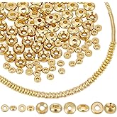 PH PandaHall 200pcs 18K Gold Spacer Beads 5 Styles Metal Heishi Beads Flat Round Spacer Beads Disc Beads Long-Lasting Loose Beads for Surfer Stackable Necklace Layered Bracelet Jewelry Making 3/5mm
