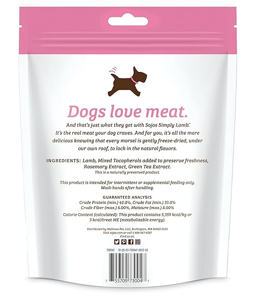 SOJOS SIMPLY FREEZE DRIED DOG TREATS, GRAIN FREE, NATURAL, LAMB RECIPE, 4 OZ BAG