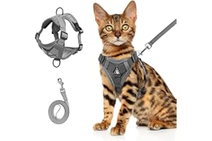 Wanheart cat Chest Harness and Leash, Anti-Escape Adjustable Soft mesh cat Leash and Chest Harness Set for All Types of Cats cat Vests (Grey, 11.02-16.5lb)