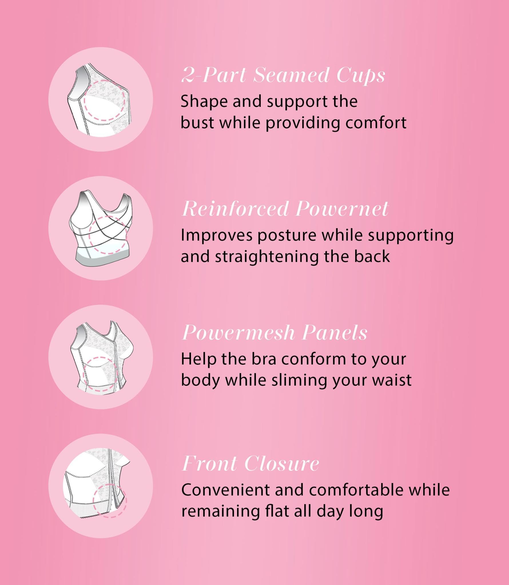 Exquisite Form 5107565 Fully Slimming Wireless Back & Posture Support Longline Bra with Front Closure & Lace
