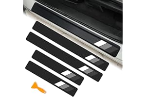 MOCHENT 4Pcs Tricolor Door Sill Protectors for Toyota Tacoma TRD 4Runner Tundra Rav4 Highlander Sequoia Accessories, Carbon Fiber Retro Stripe Front/Rear Door Edge Guard Stickers (White/Gray/Black)