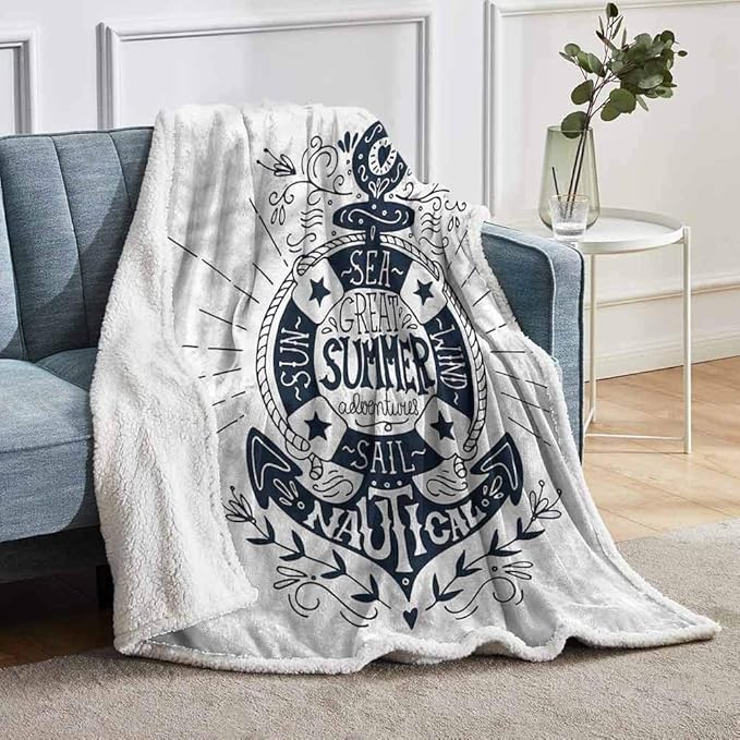 YUAZHOQI Anchor Fleece Blanket Throw Blanket Artistic Floral Lifebuoy