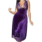 WDIRARA Women's Plus Size Velvet Nightgowns Lace Deep V Chemise Nightdress Sleepwear