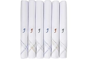 Caruso Italy Men's Initial Monogram Embroidery 100% Pure Cotton Handkerchief White Base With Colored Border - Pack Of 6