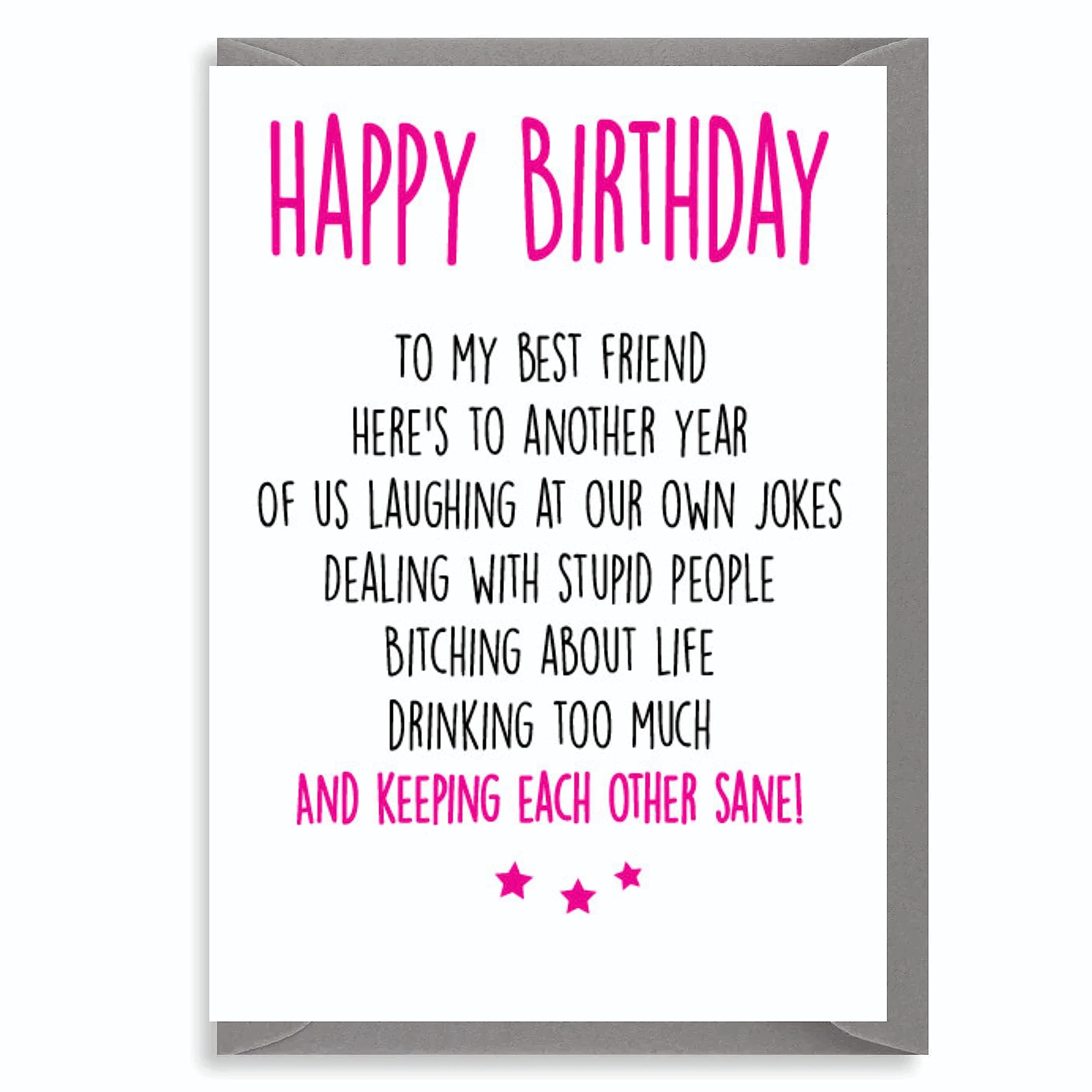 Funny Best Friend Birthday Card - Laughs, Booze & Bitching Design - For Her - Hilarious Friendship C21