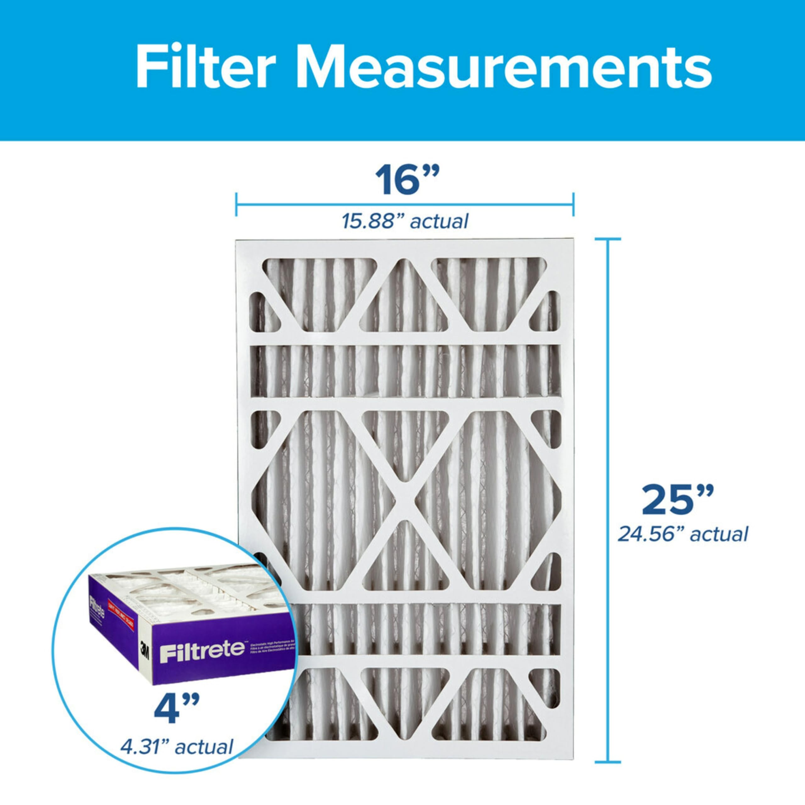 Filtrete 16x25x4 AC Furnace Air Filter, MPR 1550, MERV 12, Fits Lennox & Honeywell, Allergen, Electrostatic Air Cleaning Filter, 2-Pack (actual size 15.88 x 24.56 x 4.31)