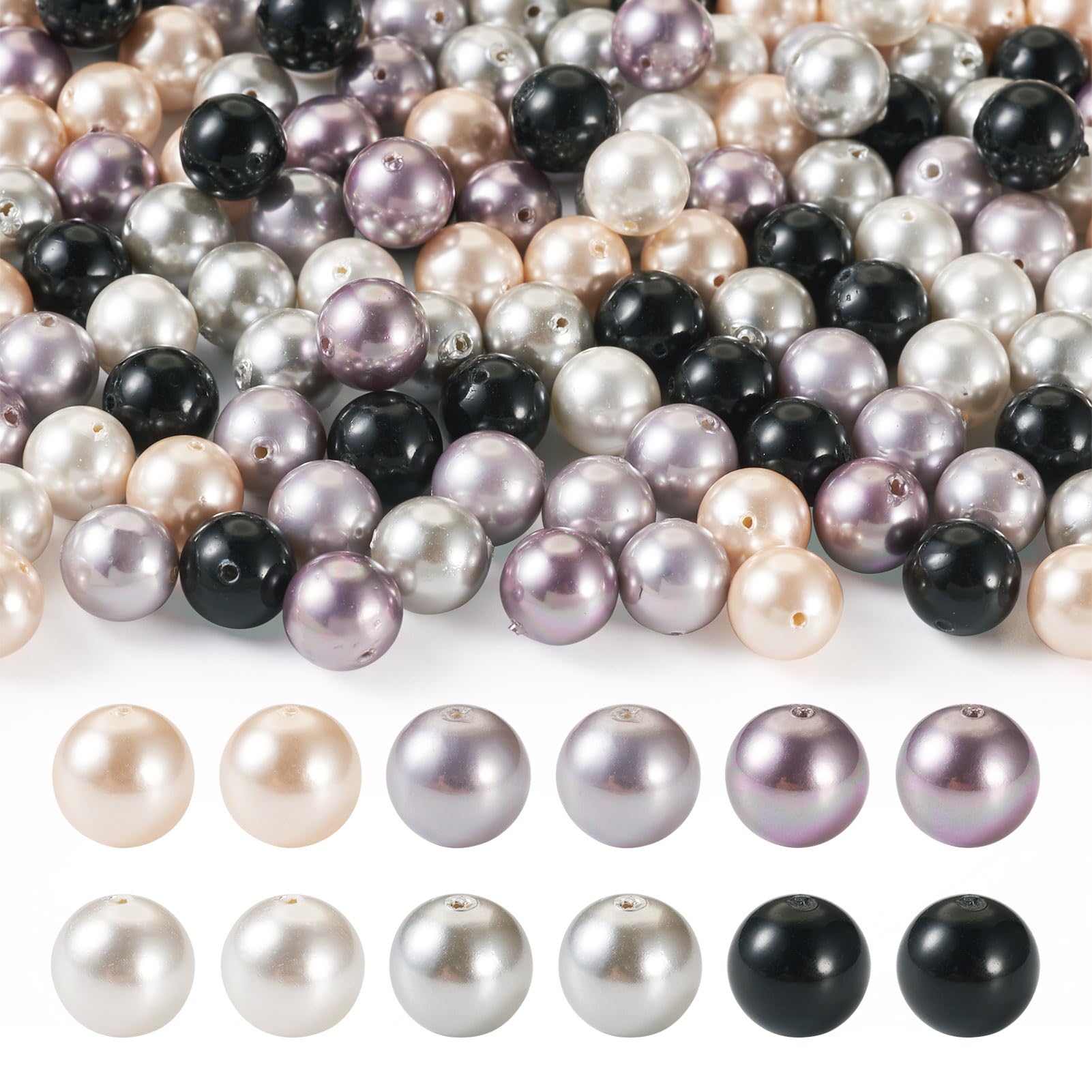 Beadthoven 150pcs 8mm Natural Shell Pearl Beads 6 Colors Round Polished Pearl Loose Beads for DIY Crafts Necklace Bracelet Jewelry Making, Hole: 1mm