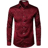 ZEROYAA Men's Hipster Slim Fit Long Sleeve Gothic Jacquard Button Up Dress Shirts for Party Prom