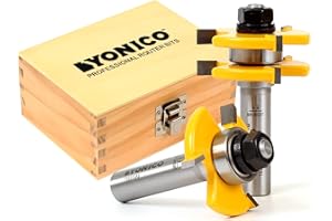 YONICO Tongue and Groove Router Bits Set for 3/4-Inch Stock 1/2-Inch Cutting Depth 1/4-Inch Tongue 2 Bit 1/2-Inch Shank 15221
