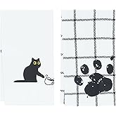 PurpleEssences Cotton Kitchen Towels Set of 2 - Absorbent Dish Towels Set Tea Towels Bar Towels Multipurpose Kitchen Linen, Drying Dish Hand Towels 16 x 28 Inch - Cat & Paw