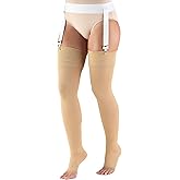 Truform 20-30 mmHg Compression Stockings for Men and Women, Thigh High Length, Open Toe, Beige, X-Large