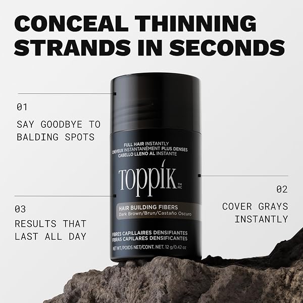 TOPPIK HAIR BUILDING FIBERS, WHITE, 12G FILL IN FINE OR THINNING HAIR, INSTANTLY THICKER, FULLER LOOKING, 9 SHADES FOR MEN & WOMEN, KERATIN PROTEIN FORMULA