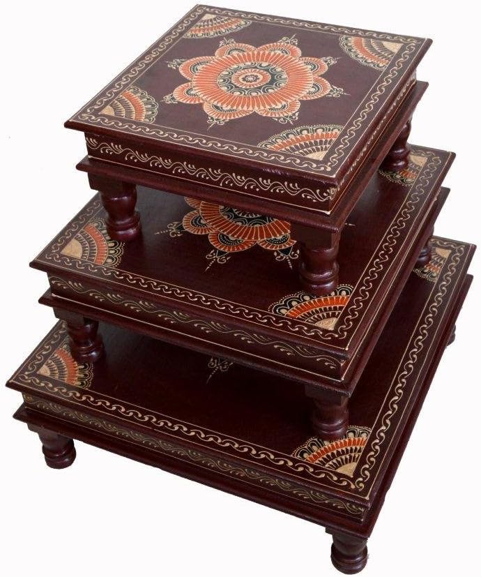 Sunrise Exporters Wooden Hand Made Hand Painted Bajot Table 3PCS Set