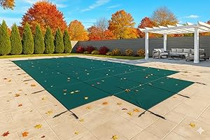 WaterWarden Inground Pool Safety Cover 16’ x 32’ with Center End Step, 15-Year Warranty, UL Classified to ASTM F1346, Triple Stitched for MAX Strength, Abrasion Resistant, Hardware Included Green Mesh
