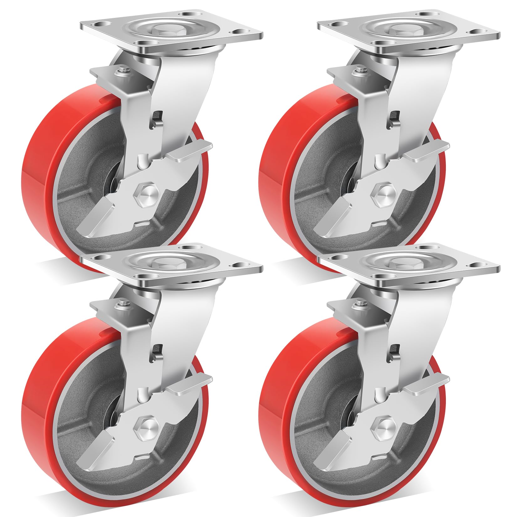 Photo 1 of W B D WEIBIDA Heavy Duty Casters Set of 4, 6 Inch Industrial Locking Caster Wheels with 4800 LBS, No Noise Polyurethane Wheel on Steel Hub Swivel Plate Caster for Tool Cart, Workbench(4 Brake)