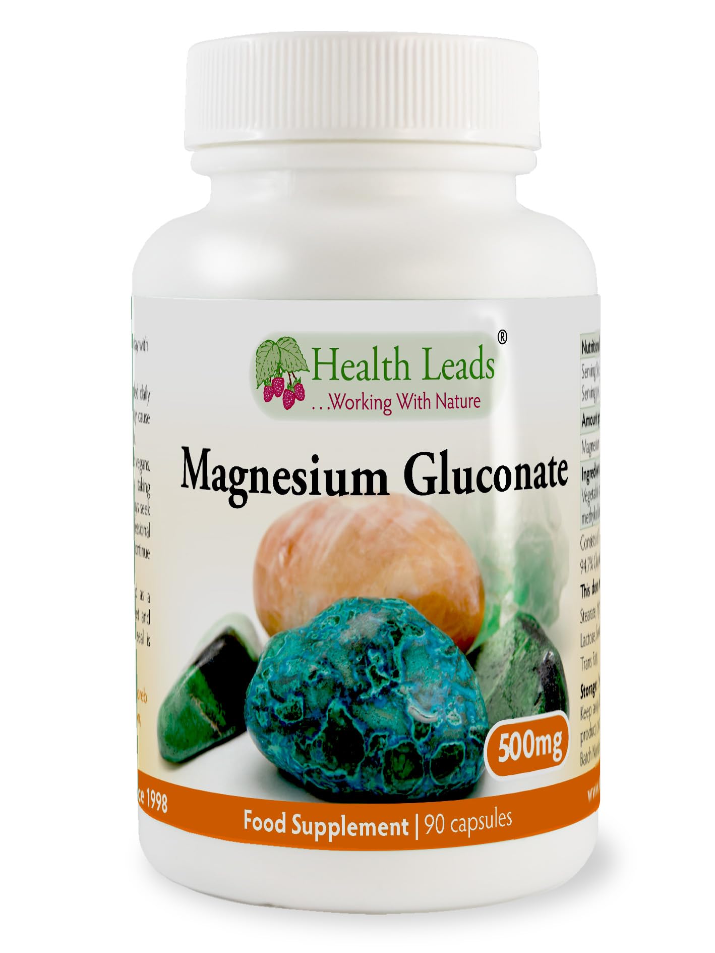 Magnesium Gluconate 500mg x 90 Capsules (100% Additive Free)