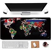 RTGGSEL 31.5x11.8 Inch Non-Slip Long Extended Large Gaming Mouse Pad with Stitched Edges XL Laptops Keyboard Mouse Mat(Black World Flag Map)