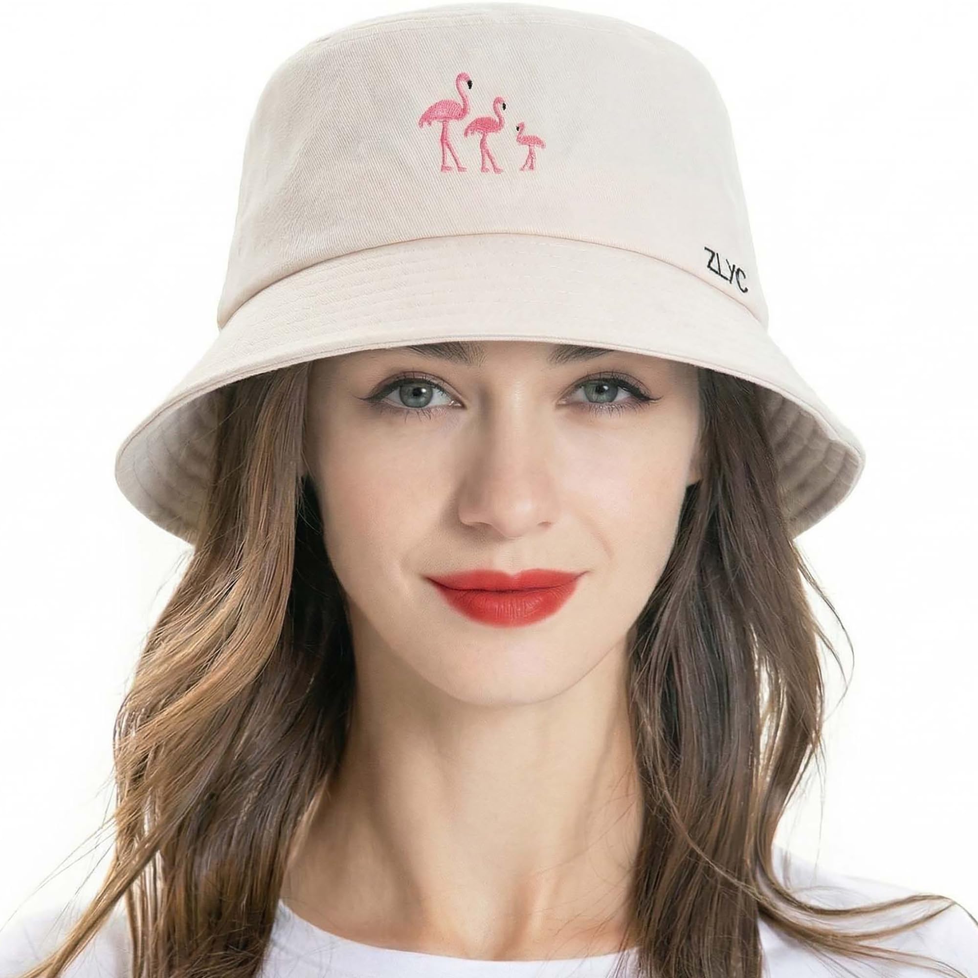ZLYC Unisex Fashion Embroidered Fishing Hats Summer Hat Outdoor Hat for Teenagers, Beige Flamingo, One Size