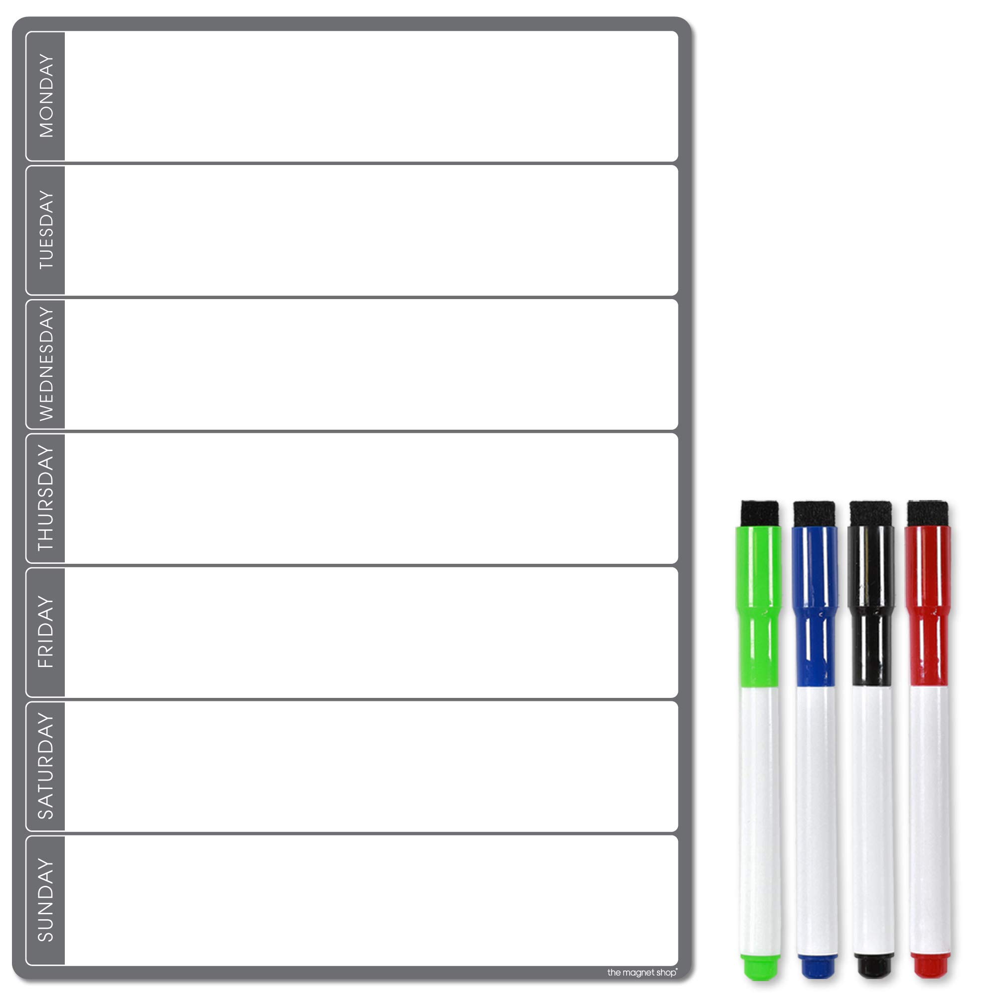 The Magnet Shop A3 Magnetic Weekly Planner and Organiser – Fully Customisable Whiteboard for Family/Business Task and Meal Planning - with Free Pen (Standard Grey 4 Pen, A3)