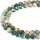 KISSITTY 92 Pcs Natural Agate Beads Strands 8mm Indian Beads Round Faceted Bead Agate Healing Gemstone Semi Precious Loose Bead for Jewelry Making Crafts DIY Necklace Bracelets DIY Earring Pendants