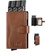VULKIT Slim Bifold Pop up Wallet Minimalist Leather Card Holder RFID Blocking Metal Card Case with ID Window for Women | with Leather Slots, RFID Blocking, Slim, Metal Card Case