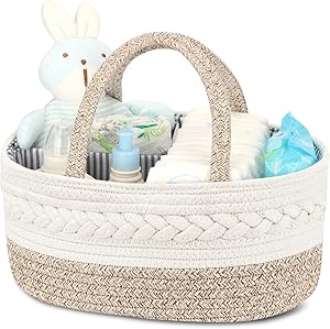 Maliton Wickeltisch Organizer，Baby Organizer Korb，Aufbewahrungskorb für den Wickeltisch，Windel Caddy mit Fächern & Griffen，Geschenke für Neugeborene