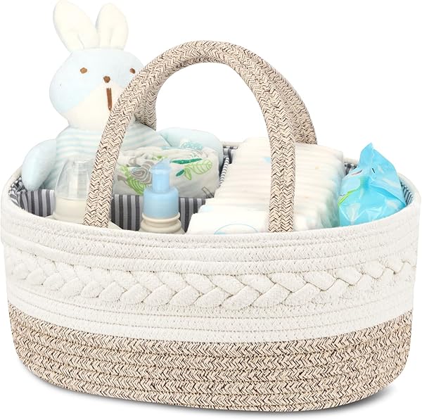 Maliton Wickeltisch Organizer，Baby Organizer Korb，Aufbewahrungskorb für den Wickeltisch，Windel Caddy mit Fächern & Griffen，Geschenke für Neugeborene