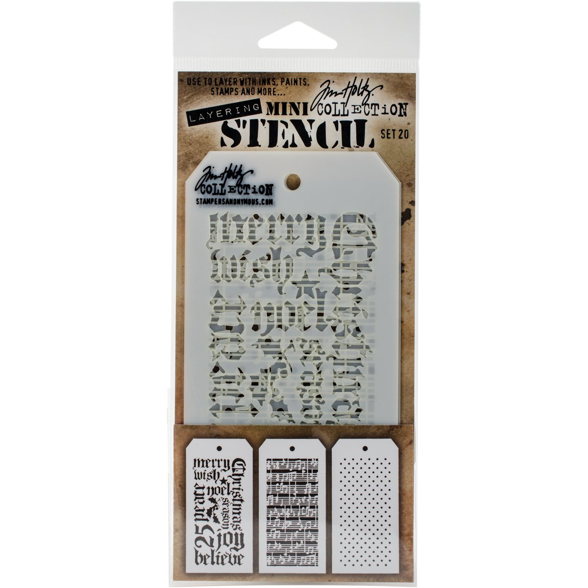 Stampers Anonymous MTS020 Tim Holtz Mini Layered Stencil Set, Multi-Colour, Pack of 3