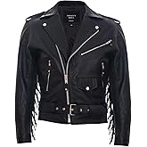 Mens Fringe Hide Leather Brando Tasseled Motorcycle Jacket Retro Biker